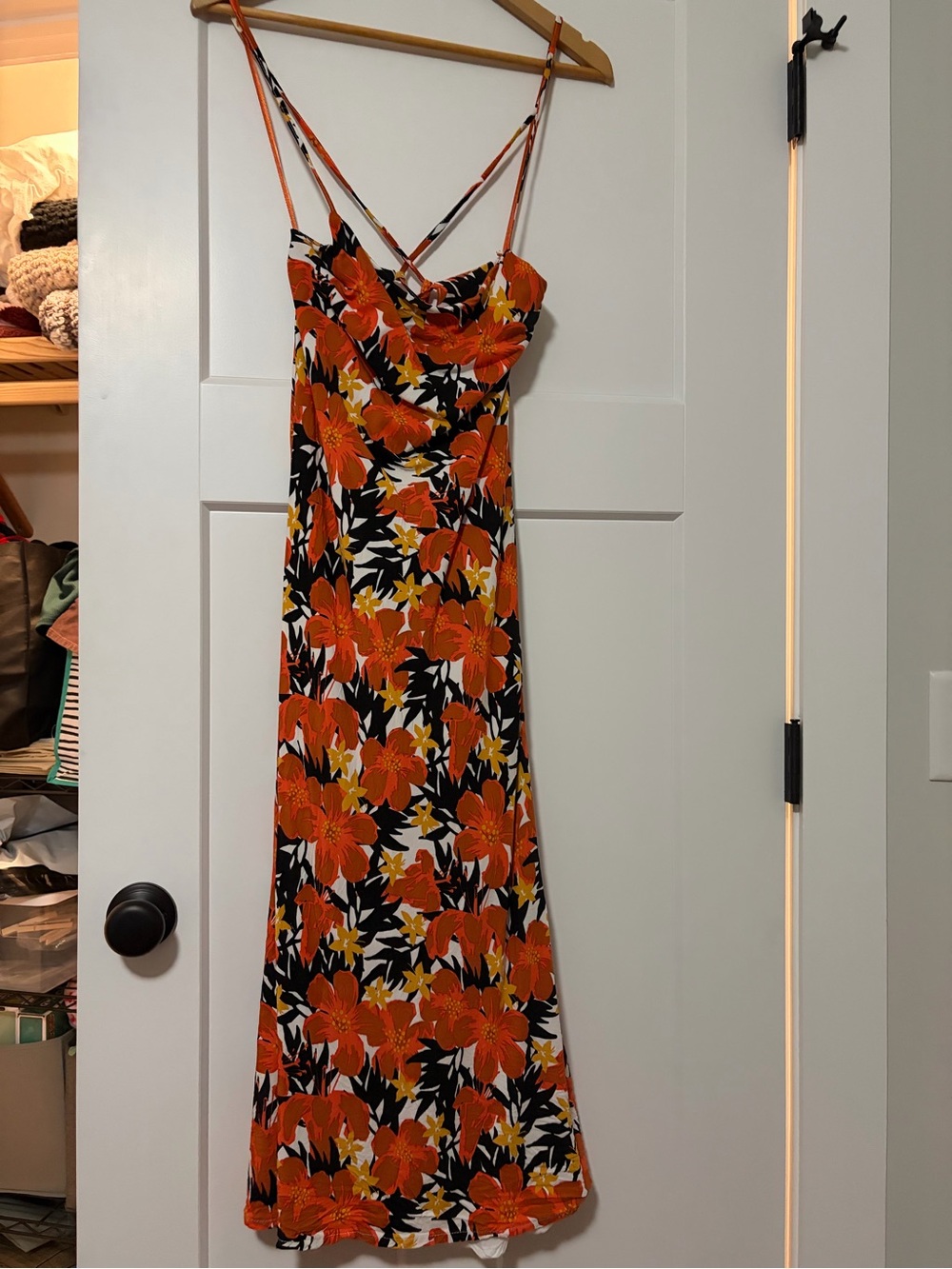 Floral Orange Slip Dress with Spaghetti Straps